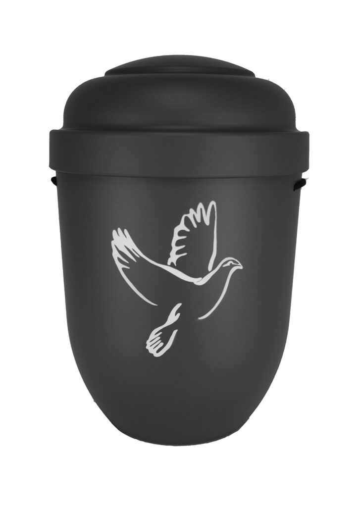 Naturfaser Urne grau mit Taube – D69