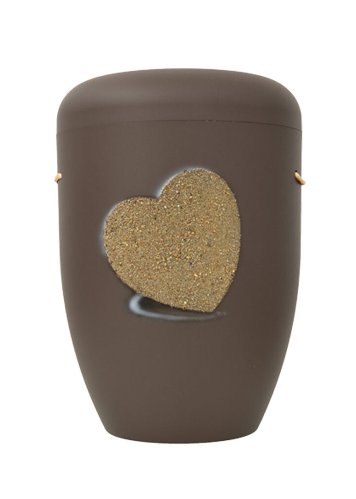 Naturfaser Urne braun mit Sandherz – D70