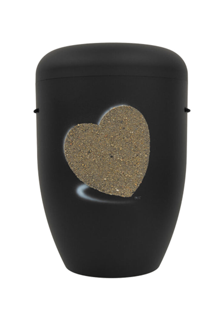 Naturfaser Urne schwarz mit Sandherz – D71