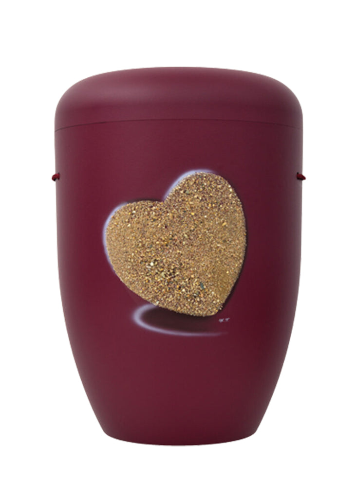 Naturfaser Urne bordeaux mit Sandherz – D72