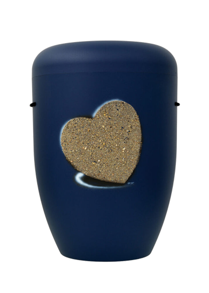 Naturfaser Urne blaulila mit Sandherz – D73