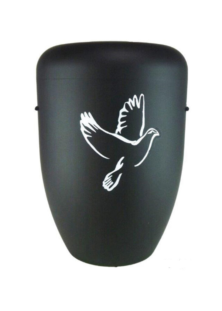 Naturfaser Urne schwarz mit Taube – D93