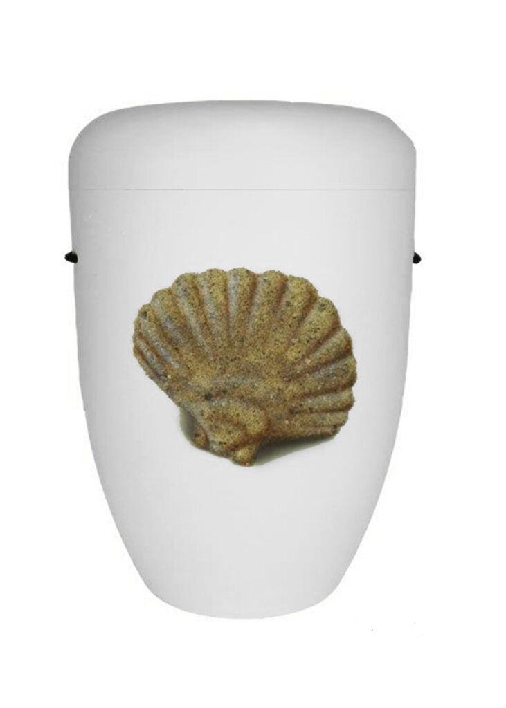 Naturfaser Urne elfenbein mit Jakobsmuschel – E200