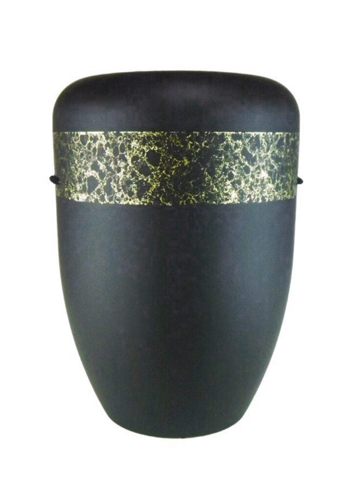 Naturfaser Urne schwarz mit Band gehämmert