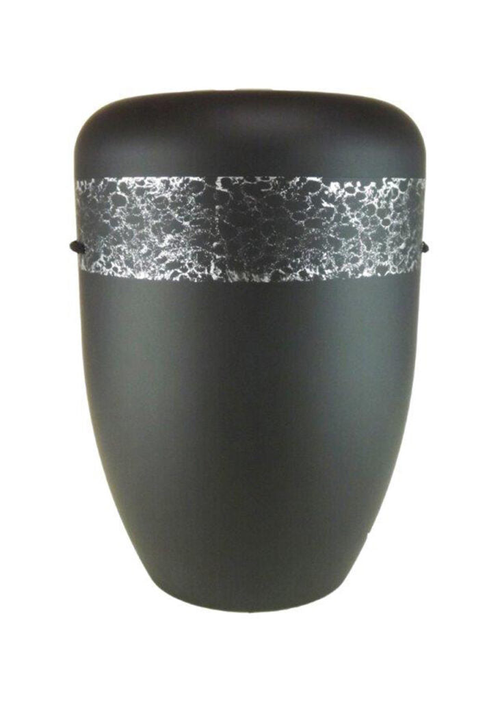 Naturfaser Urne schwarz mit Band gehämmert