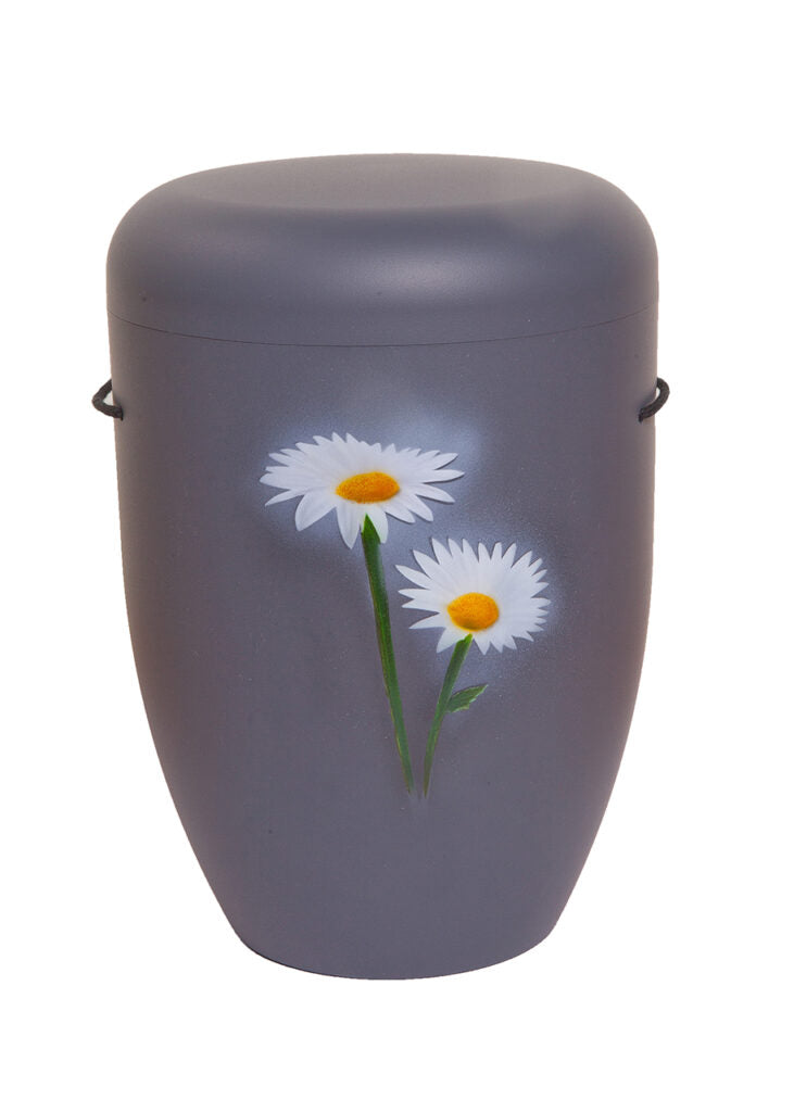 Naturfaser Urne mit Margeriten, handgefertigt