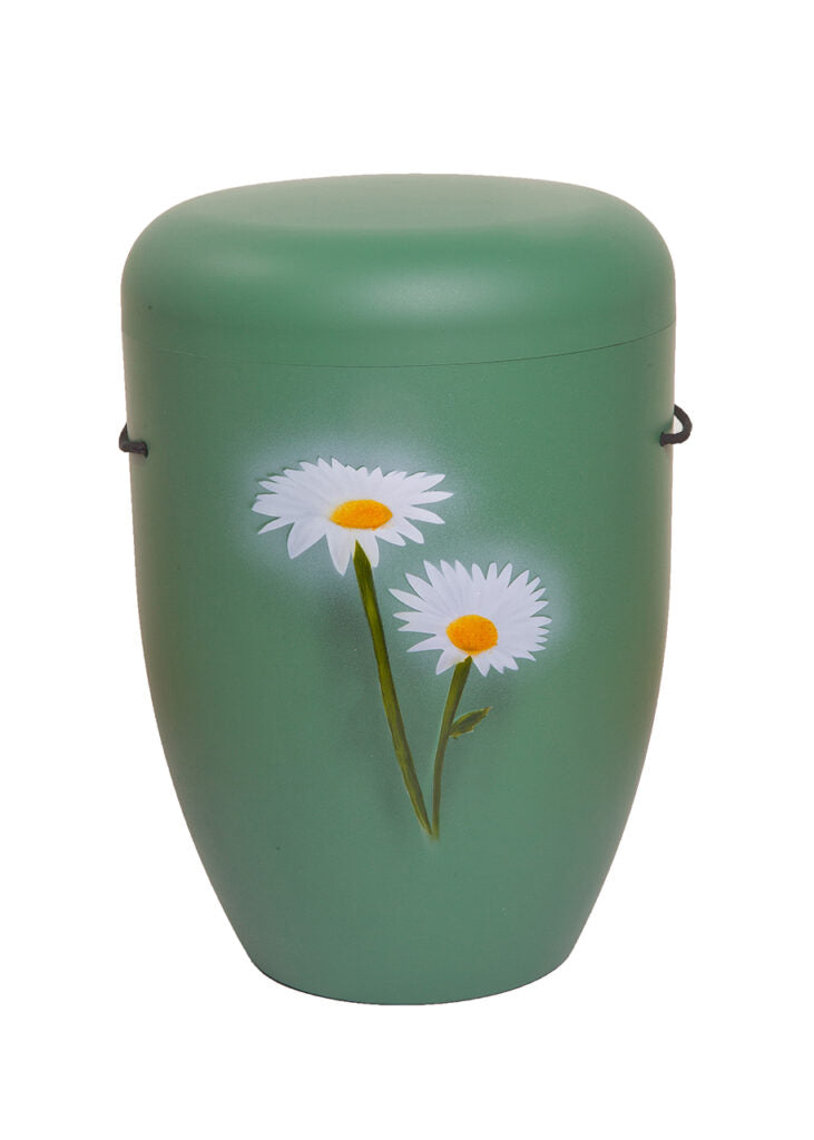 Naturfaser Urne mit Margeriten, handgefertigt