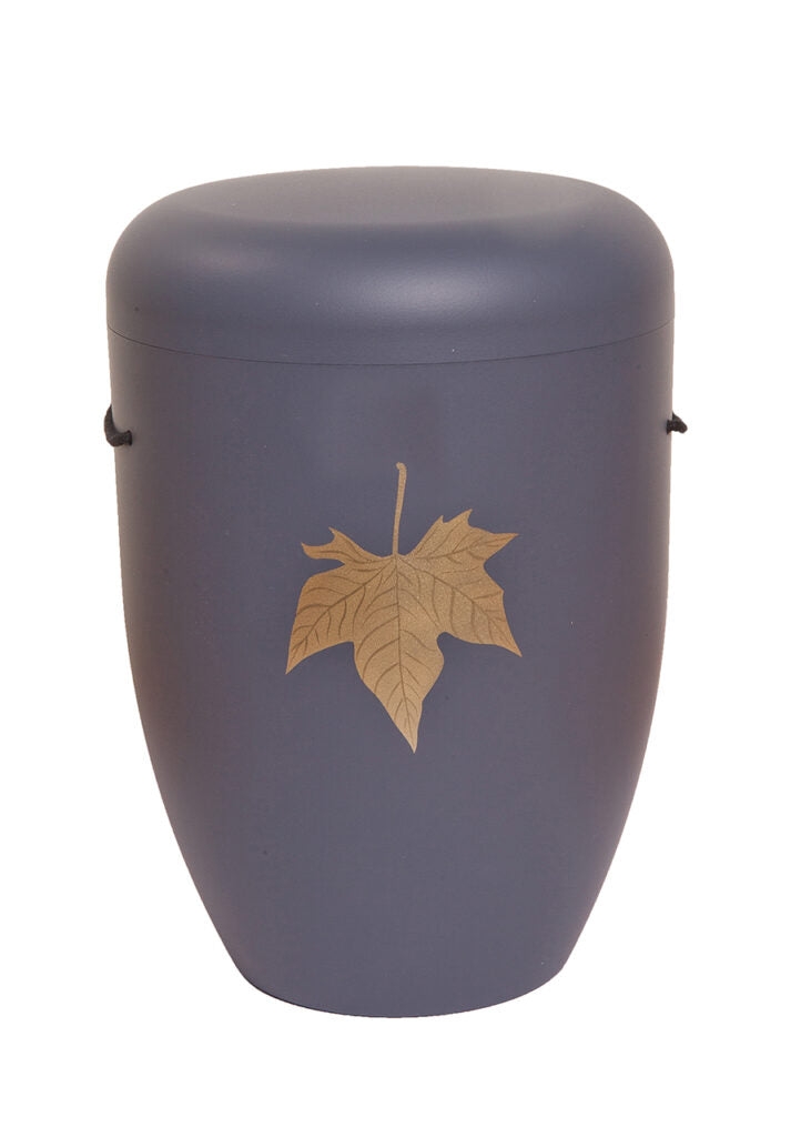 Naturfaser Urne mit Ahornblatt in gold