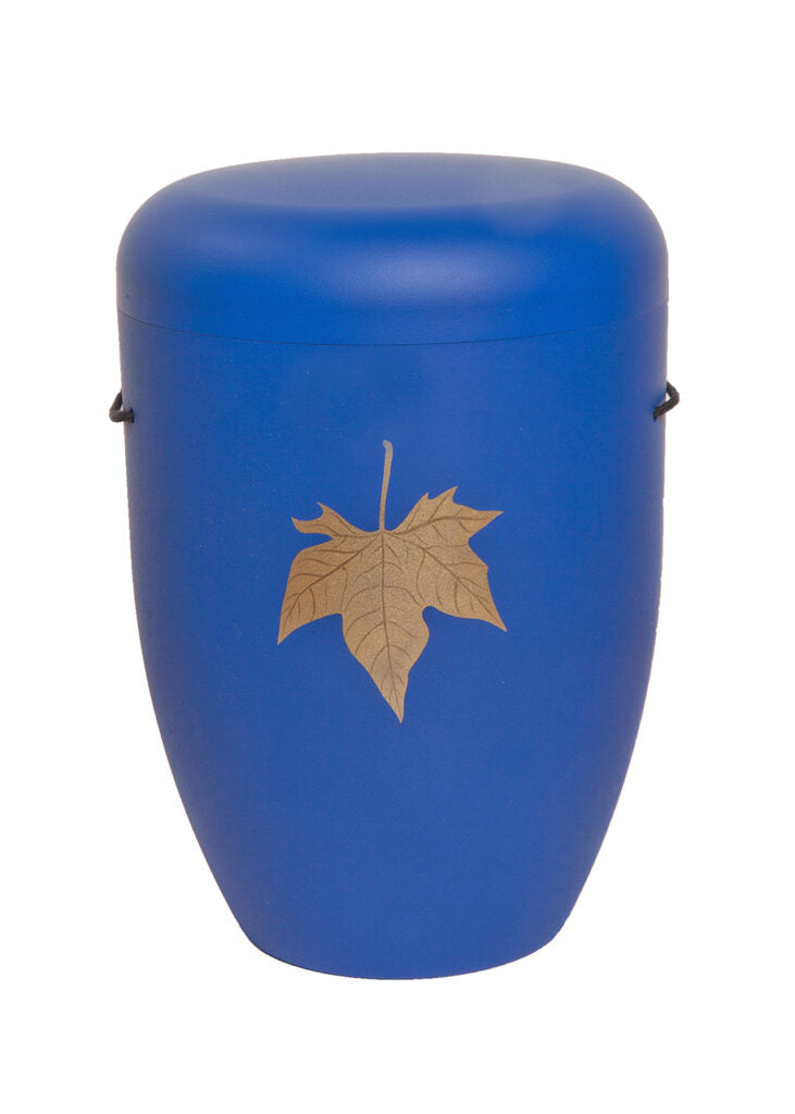 Naturfaser Urne mit Ahornblatt in gold