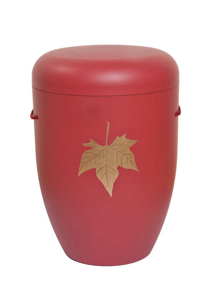 Naturfaser Urne mit Ahornblatt in gold