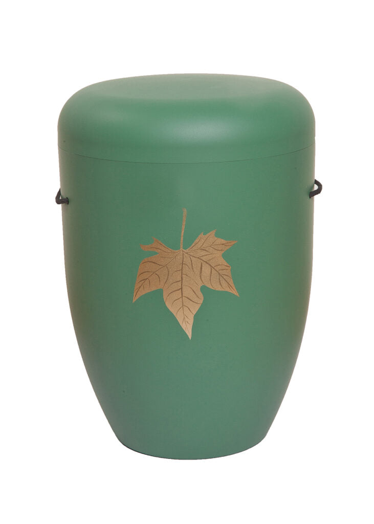 Naturfaser Urne mit Ahornblatt in gold