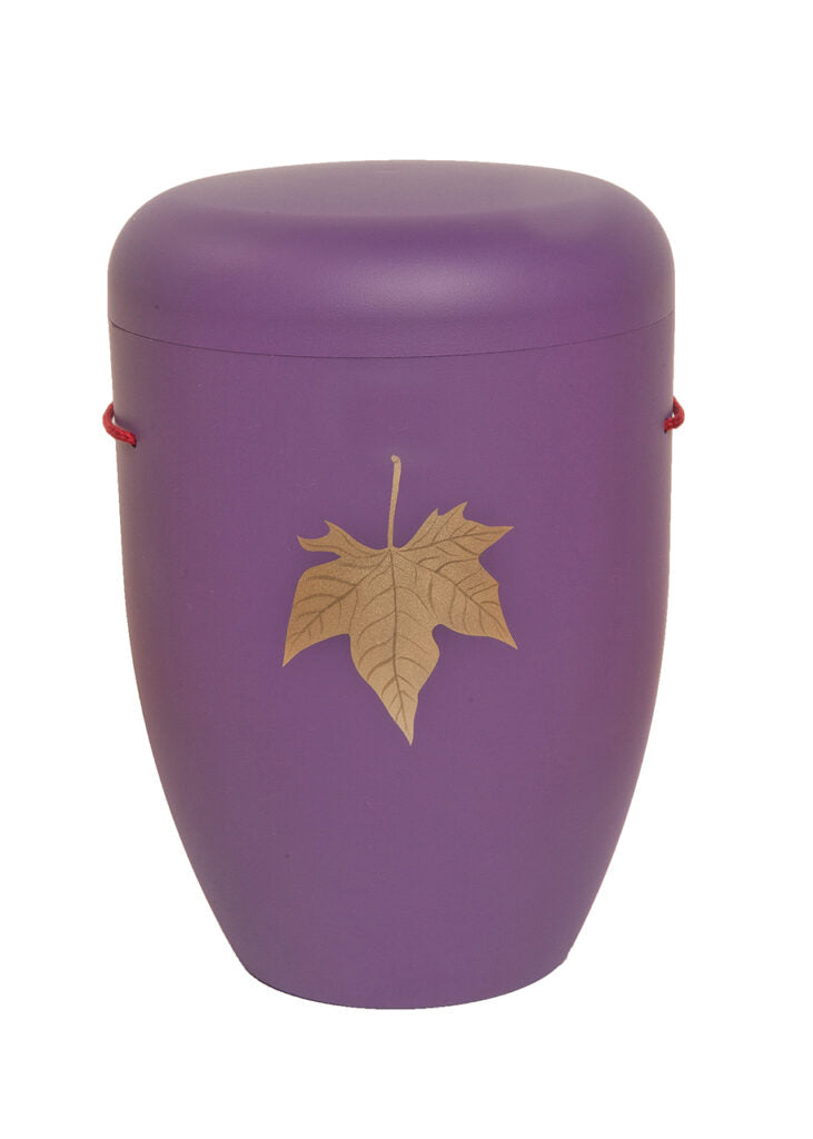 Naturfaser Urne mit Ahornblatt in gold