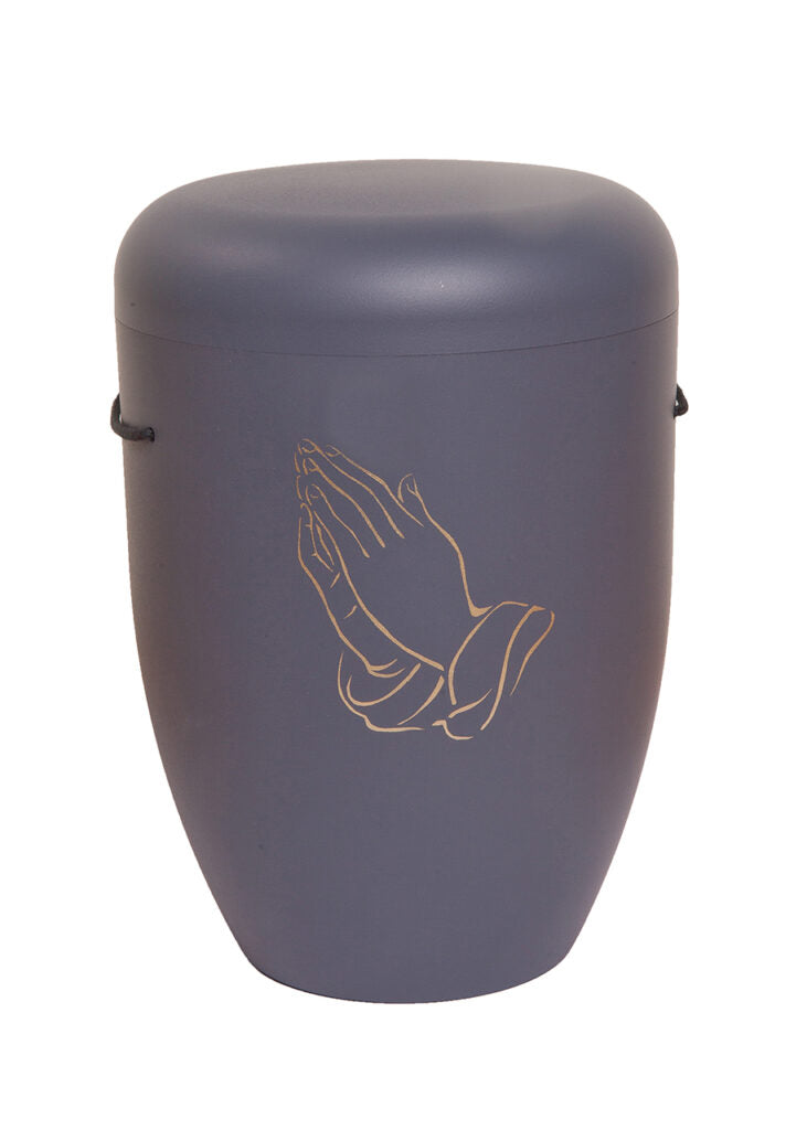 Naturfaser Urne mit betenden Händen in gold