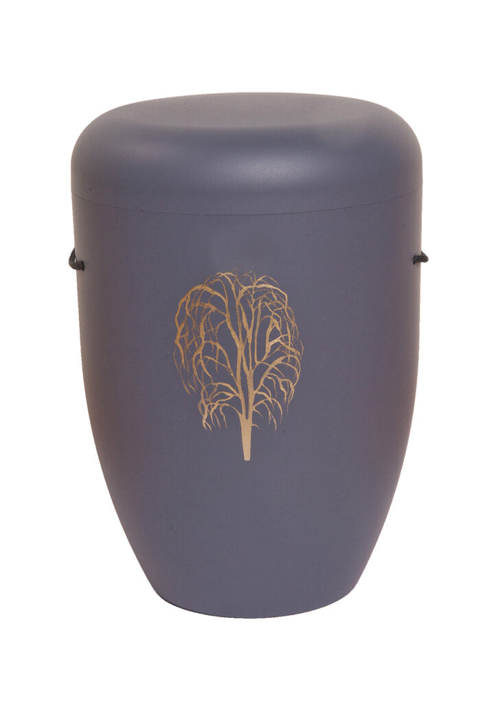 Naturfaser Urne mit Trauerbaum in gold